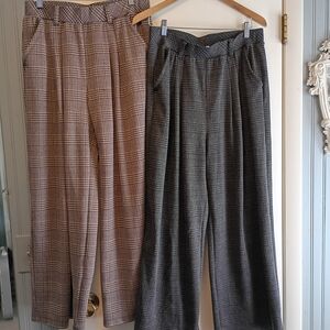 HALARA Women's Wide Leg Plaid Pants - Brown and Gray
